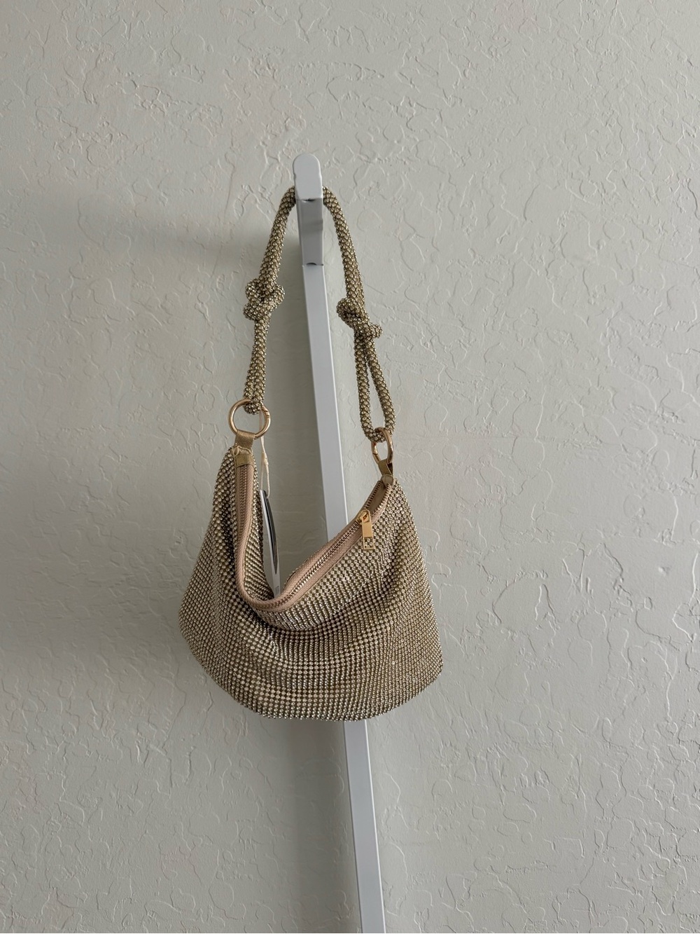 Beaded Hobo Shoulder Bag in Champagne
